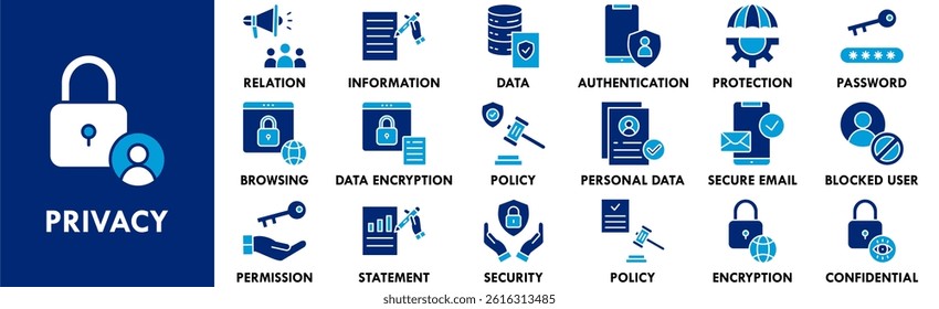 Privacy icon collection set. Containing design technology, safety, digital, access, security