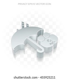 Privacy icon: Flat metallic 3d Family And Umbrella, transparent shadow on light background, EPS 10 vector illustration.