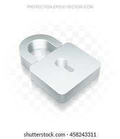 Privacy icon: Flat metallic 3d Closed Padlock, transparent shadow on light background, EPS 10 vector illustration.