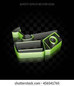 Privacy icon: Green 3d Cctv Camera made of paper tape on black background, transparent shadow, EPS 10 vector illustration.