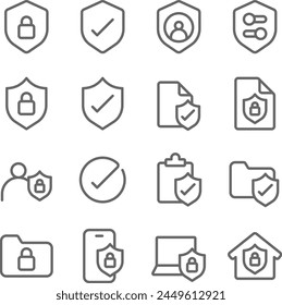 Conjunto de Vectores de ilustración de ícono de privacidad. Contiene iconos como online, on secure, policy, protect y más. Trazo editable 