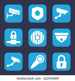 Privacy Icon. Set Of 9 Filled Privacy Icons Such As Security Camera, Security Camera, Home Security, Door Knob, Shield