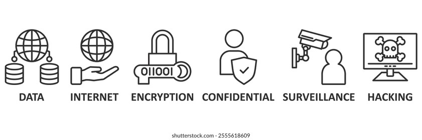 Privacy icon set illustration concept with icon of data, internet, encryption, confidential, surveillance, hacking