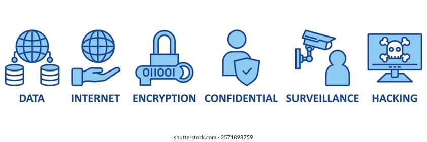 Privacy icon set illustration concept with icon of data, internet, encryption, confidential, surveillance, hacking	
