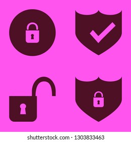 privacy icon set with shield check, shield lock security and open lock vector illustration