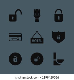 privacy icon. privacy vector icons set key card, toilet, lock and open lock