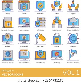 Privacy Icons including Security, Smart Doorbell, Smart Home Security, Social Media Presence, Support, Surveillance Camera, Targeted Marketing, Tracking Cookies, Unambiguous Consent svg