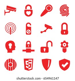 Privacy icons set. set of 16 privacy filled icons such as security camera, do not disturb, heart lock, finger print, door knob, security camera, shield, head with keyhole