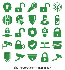 Privacy icons set. set of 25 privacy filled icons such as lock, security camera, security camera, do not disturb, opened lock, censored woman, censored, home security