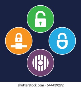 Privacy icons set. set of 4 privacy filled icons such as opened lock, heart lock, shield