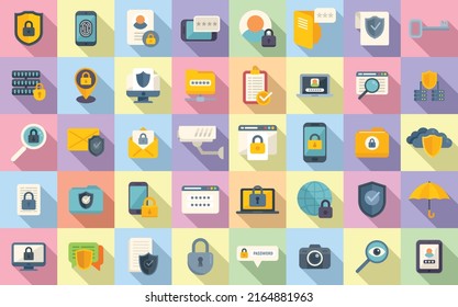 Privacy icons set flat vector. Eye fingerprint. Biometric identity