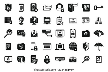 Los iconos de privacidad establecen un vector simple. Huella digital ocular. Identidad biométrica