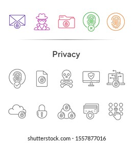 Privacy line icons. Set of line icons. Cloud with padlock, screen with shield. Internet security concept. Vector illustration can be used for topics like information security, computing