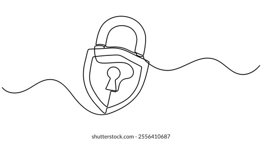 Privacy Lock Continuous Line Editable Icon, padlock drawn in the style of one line. vector, illustration, isolated, Continuous line drawing of padlock. Closed lock. One line drawing.