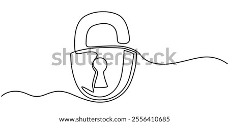 Privacy Lock Continuous Line Editable Icon, padlock drawn in the style of one line. vector, illustration, isolated, Continuous line drawing of padlock. Closed lock. One line drawing.