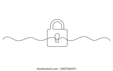 Privacy lock continuous one line icon, padlock drawn in the style of one line. vector illustration. Isolated on single line drawing of padlock. Closed lock. One line drawing. Vector illustration 