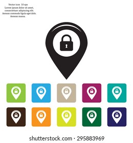 privacy lock icon, icon map pin.