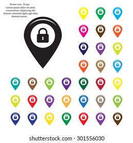 privacy lock icon, icon map pin.