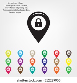 privacy lock icon, icon map pin.