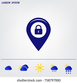 privacy lock icon, icon map pin.