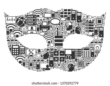 Privacy Mask composition icon designed for bigdata and computing illustrations. Vector privacy mask mosaics are combined from computer, calculator, connections, wi-fi, network,