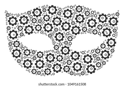 Privacy Mask composition of mechanical wheels. Vector gear parts are organized into privacy mask collage.