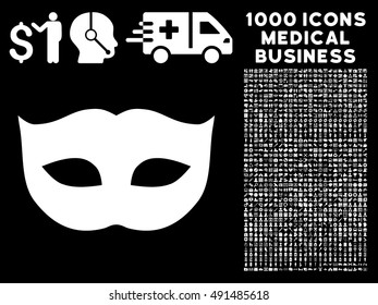 Privacy Mask icon with 1000 medical commerce white vector design elements. Collection style is flat symbols, black background.