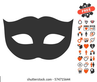 Privacy Mask icon with bonus decoration pictograms. Vector illustration style is flat iconic elements for web design, app user interfaces.
