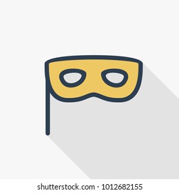 Privacy, mask, masquerade thin line flat color icon. Linear vector illustration. Pictogram isolated on white background. Colorful long shadow design.