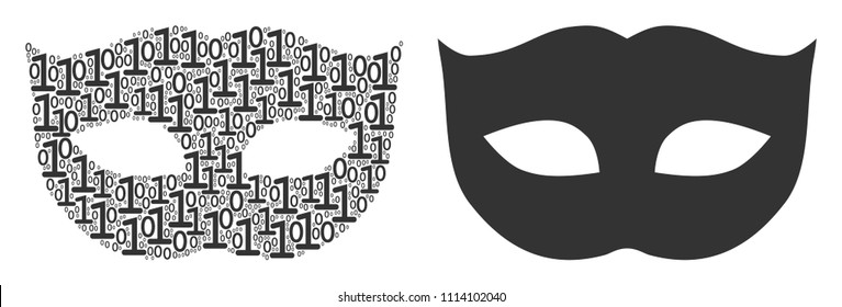 Privacy mask mosaic icon of binary digits in various sizes. Vector digit symbols are randomized into privacy mask mosaic design concept.