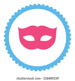 Privacy Mask round stamp icon. This flat vector symbol is drawn with pink and blue colors on a white background.