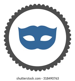 Privacy Mask round stamp icon. This flat vector symbol is drawn with cobalt and gray colors on a white background.
