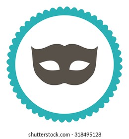 Privacy Mask round stamp icon. This flat vector symbol is drawn with grey and cyan colors on a white background.