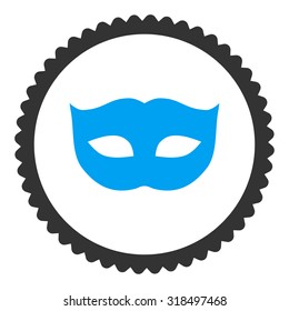 Privacy Mask round stamp icon. This flat vector symbol is drawn with blue and gray colors on a white background.