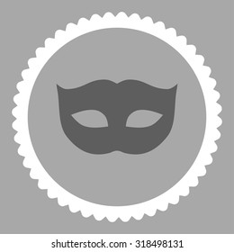 Privacy Mask round stamp icon. This flat vector symbol is drawn with dark gray and white colors on a silver background.