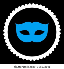 Privacy Mask round stamp icon. This flat vector symbol is drawn with blue and white colors on a black background.