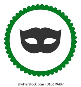 Privacy Mask round stamp icon. This flat vector symbol is drawn with green and gray colors on a white background.