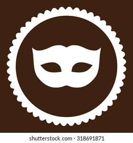 Privacy Mask round stamp icon. This flat vector symbol is drawn with white color on a brown background.