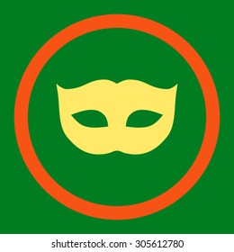 Privacy Mask vector icon. This rounded flat symbol is drawn with orange and yellow colors on a green background.