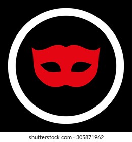 Privacy Mask vector icon. This rounded flat symbol is drawn with red and white colors on a black background.