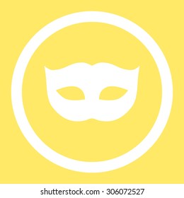 Privacy Mask vector icon. This rounded flat symbol is drawn with white color on a yellow background.