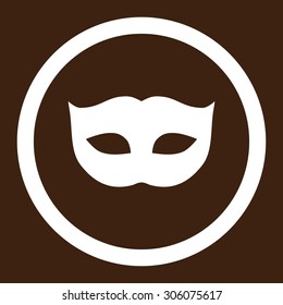 Privacy Mask vector icon. This rounded flat symbol is drawn with white color on a brown background.