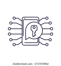 privacidad, icono de línea de seguridad móvil