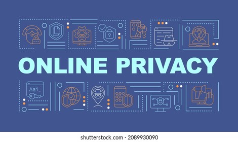 Privacy online and data security in internet word concepts banner. Infographics with linear icons on blue background. Isolated creative typography. Vector outline color illustration with text