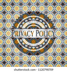 Privacy Policy arabic style emblem. Arabesque decoration.