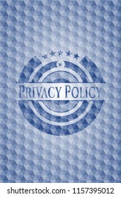 Privacy Policy blue emblem or badge with abstract geometric pattern background.