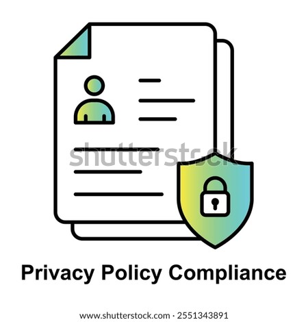 Privacy Policy Compliance Icon – Document with Shield Representing Adherence to Data Protection Regulations.