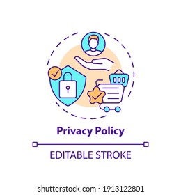 Privacy policy concept icon. Online shopping tip idea thin line illustration. Customer personal information. Supplying contact information. Vector isolated outline RGB color drawing. Editable stroke