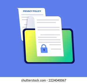 Privacy policy concept. Statement or legal document on tablet online. Privacy law documentation. Personal information about the client or digital declaration. Flat vector illustration for business