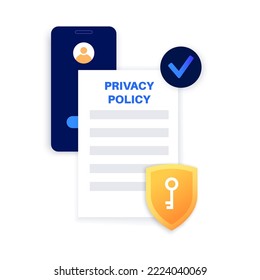 Privacy policy concept. Statement or legal document on smartphone online. Privacy law documentation. Personal information about the client or digital declaration. Flat vector illustration for business